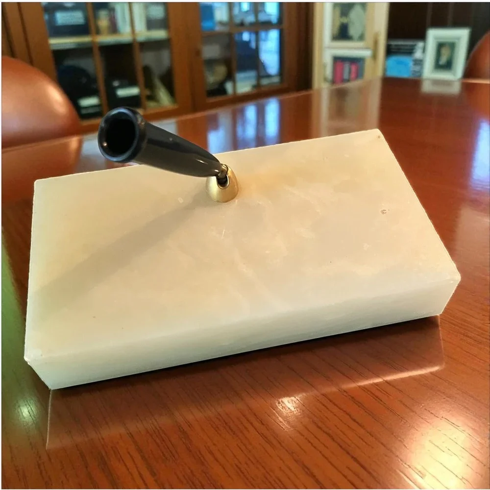 Alabaster Desk Pen Stand Base w/ Swivel Socket Mid Century Office Decor Vintage